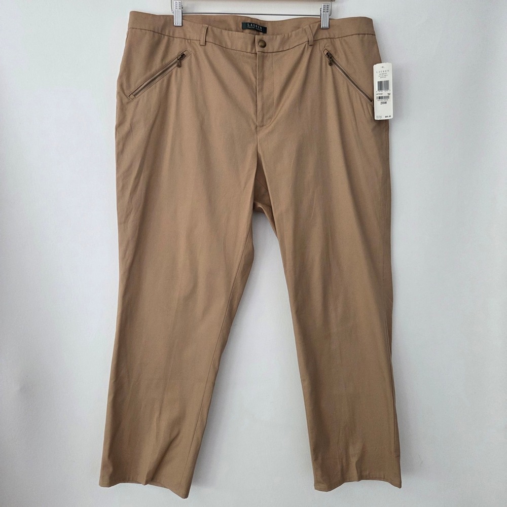 NEW Lauren Ralph Lauren Pants Khaki Zip Pocket Stretch Cotton‎ Womens 20W